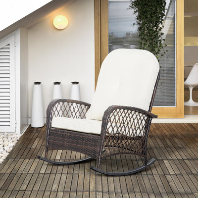 Chaise berçante, coussin imperméable, chaise berçante d'extérieur à coussin souple blanc crème pour le jardin, conception rustique, cour arrière