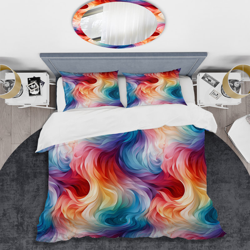 Colorful Watercolor Whirls Echos II - Ensemble de housse de couette géométrique