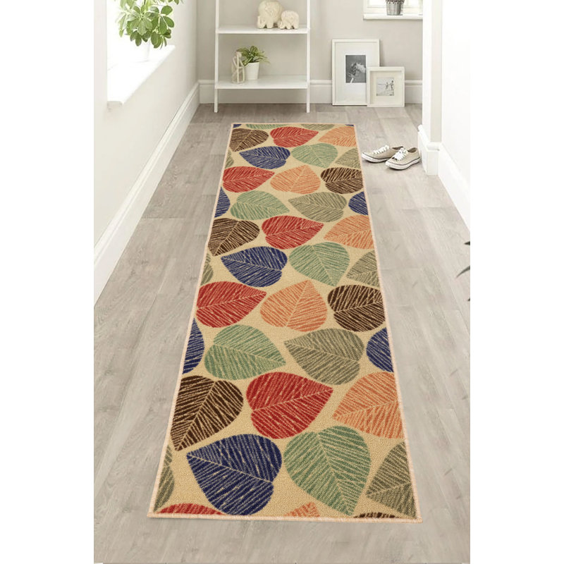Custom Size Runner Rug Floral Leaves Low Pile Slip Resistant Runner Rugs by Feet, Runner 2'6" x 46'