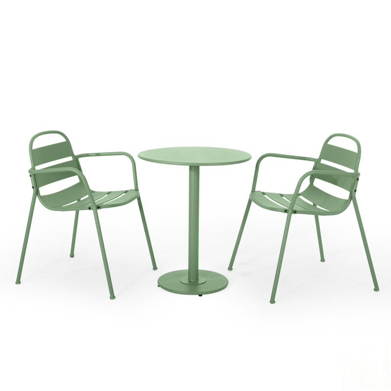 ENSEMBLE BISTRO - Élégant siège d'extérieur au fini vert foncé mat, parfait pour les cours et les patios modernes, Vert