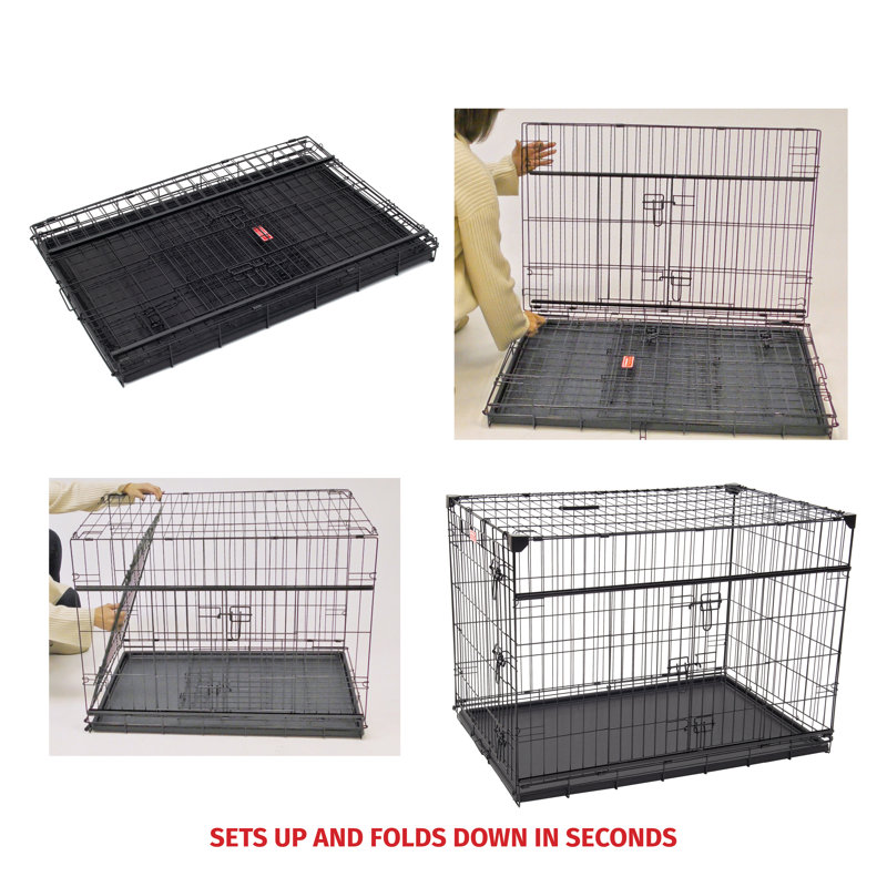 Medium Black Wire Dog Crate with Sliding Doors