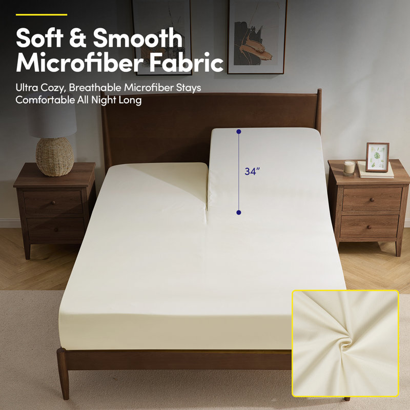 Luxurious Classic Soft Solid 1800 Series Microfiber Sheet Set, Various Colors and Sizes, Ivory, Split Top King