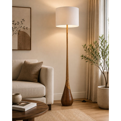 65" Floor Lamp, 2-Tone Faux Wood Base