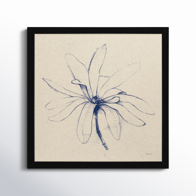 Modern Vintage Floral I Indigo By Everlean Wood Framed Wall Art Print, Noir, H 17 po x l 17 po x P 1 po