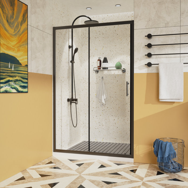 Single Sliding Shower Door, 1/5 inch Thick Clear Tempered Glass Shower Door with Stainless Steel Handle
