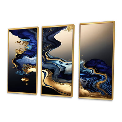 «Abstract Marble Geode Blue I», reproduction sur toile 3 pièces
