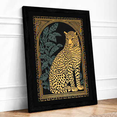 Leopard in Gold Art Deco - Framed Print