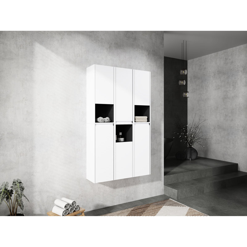 Armoire murale de salle de bain 12 po, 6 portes à fermeture douce, blanc, touche moderne, rangement abondant pour une sophistication captivante, fonctionnalité spacieuse et fonctionnelle