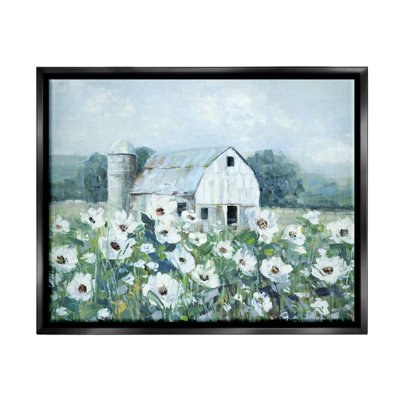 " Rural Anemone Flower Meadow White Farmland Barn " by Sally Swatland Painting Print