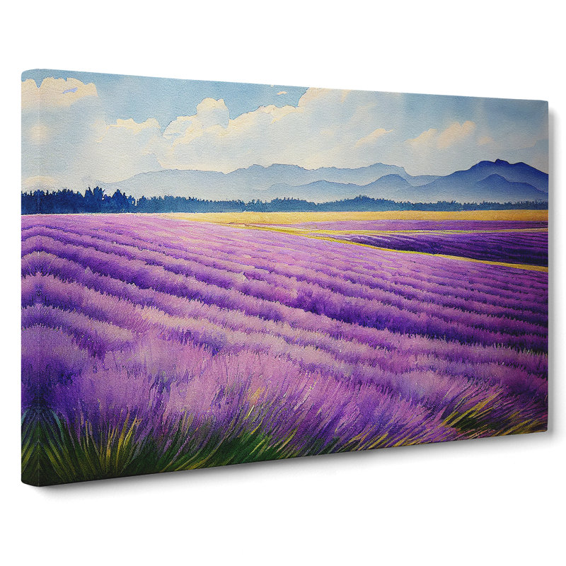 Watercolour Lavender Field Vol.4 - Wrapped Canvas, 35cm H x 50cm W x 3cm D