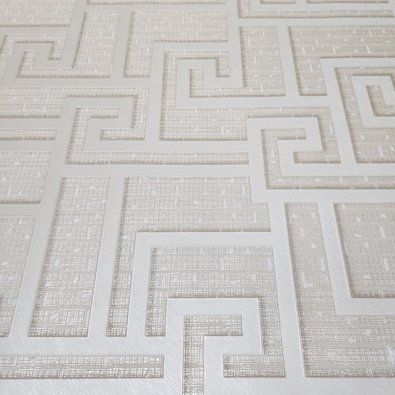Versace Beige Tan Cream Small Greek Key Lines Textured Wallpaper Roll 3d