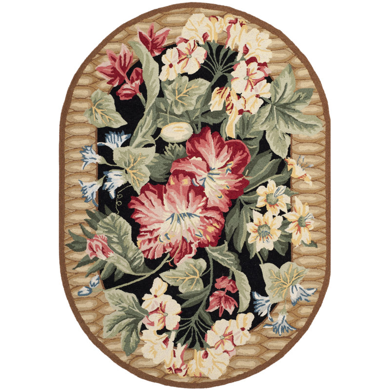 Hogle Hand Hooked Wool Floral Rug, Oval 4'6" x 6'6" 