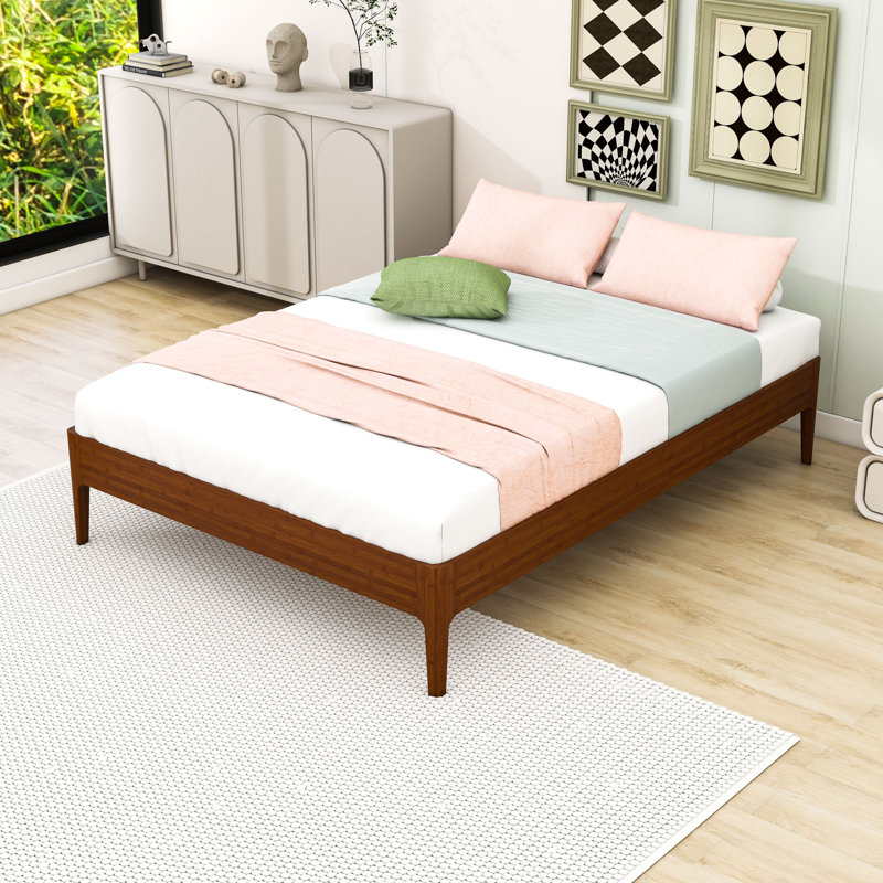 Base de lit plateforme en bois avec lattes, Lit double, Brun
