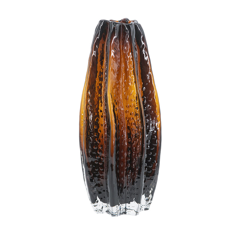 Vase en verre texturé - Ambre, H 11,8 po x l 5,1 po x P 5,1 po