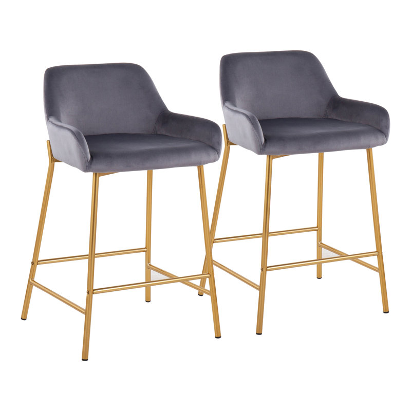 Tabouret 30 ", Tabouret de comptoir (siège d'une hauteur de 24,5, Doré, Velours gris