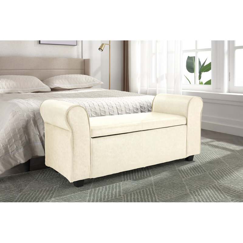 Banc de rangement avec repose-pieds Audris, Crème