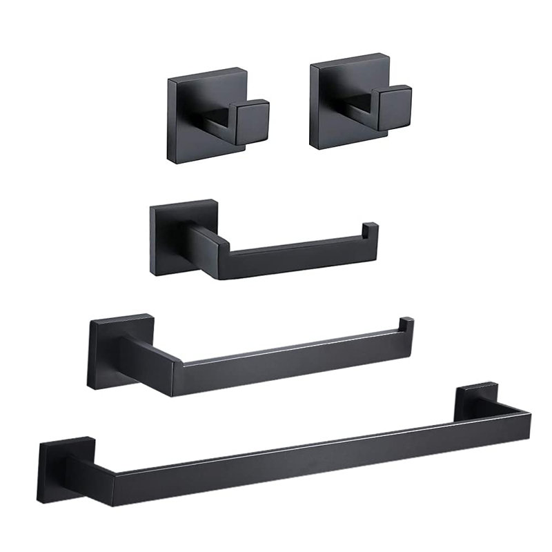 Ensemble de quincaillerie de salle de bain 5 pièces, Noir mat