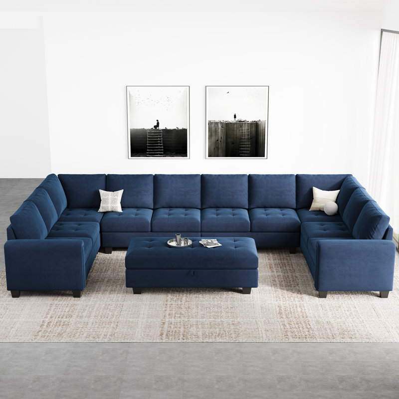 Canapé modulaire rembourré en velours de 8 pièces Shavera, Velours bleu