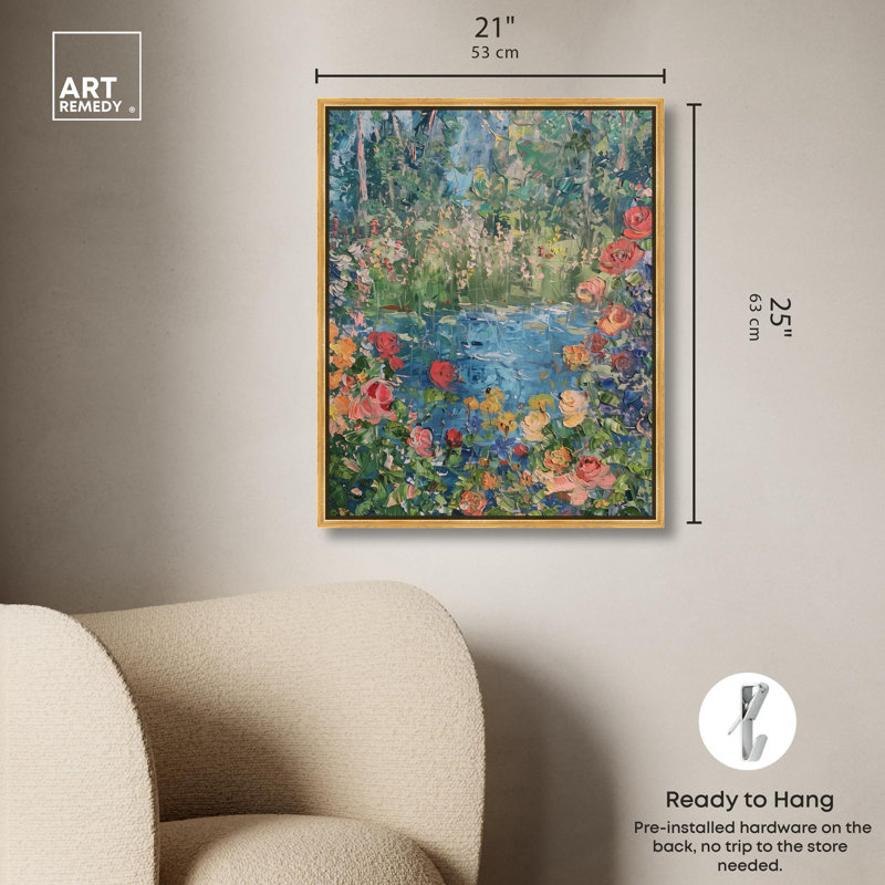 Impression sur toile Pond Pond par Art Remedy, Cadre flottant doré, H 25 po x l 21 po