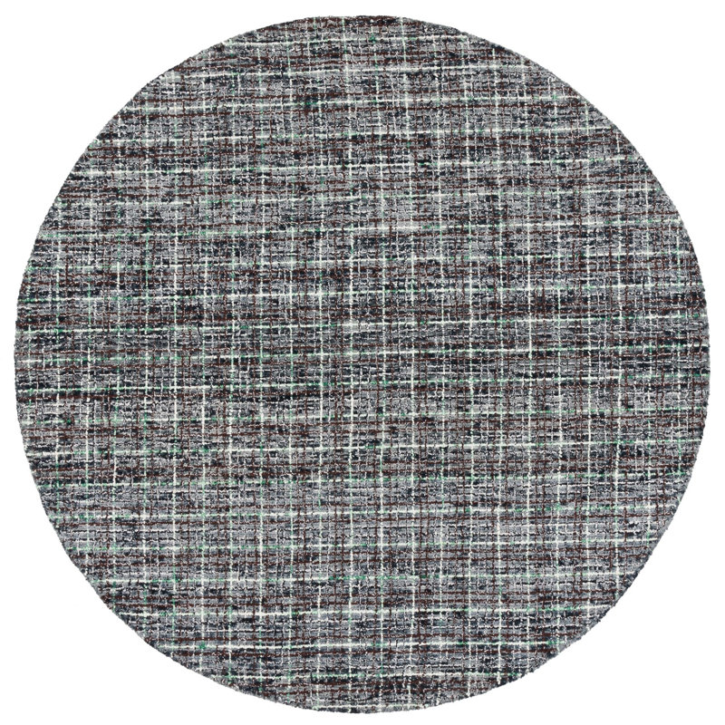 Tapis en laine / coton touffeté à la main gris foncé / brun Najha, Rond 6 pi