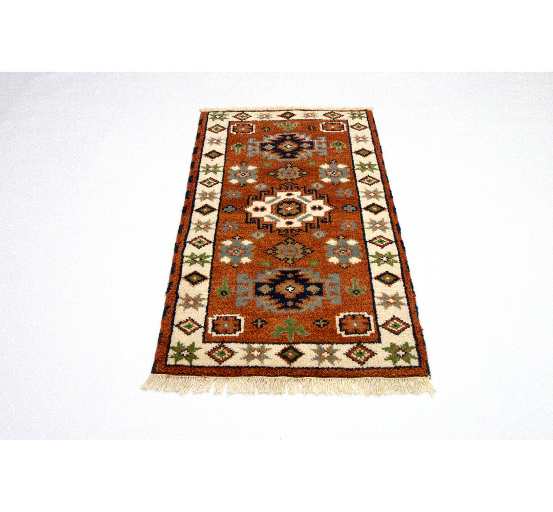 Greenman Hand Hooked Wool Orange Indoor/Outdoor Rug