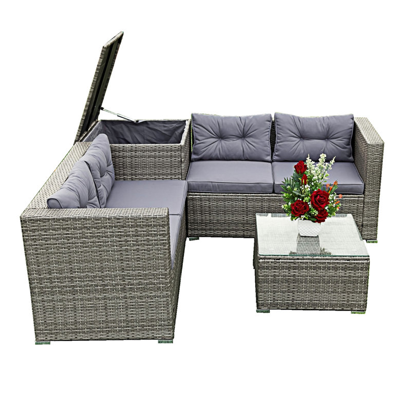 Ensemble de canapé modulaire d'extérieur 4 pièces avec boîte de rangement, Gris