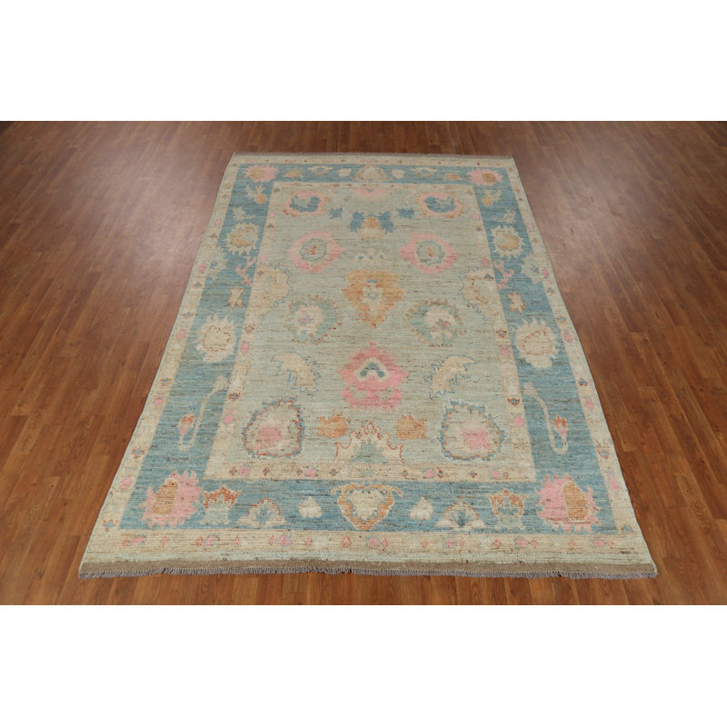 Tapis teint en laine turquoise vert Oushak 6 x 10