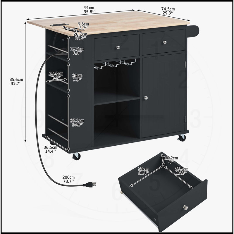 Îlot de cuisine polyvalent avec de multiples options de rangement et des caractéristiques pratiques, Noir