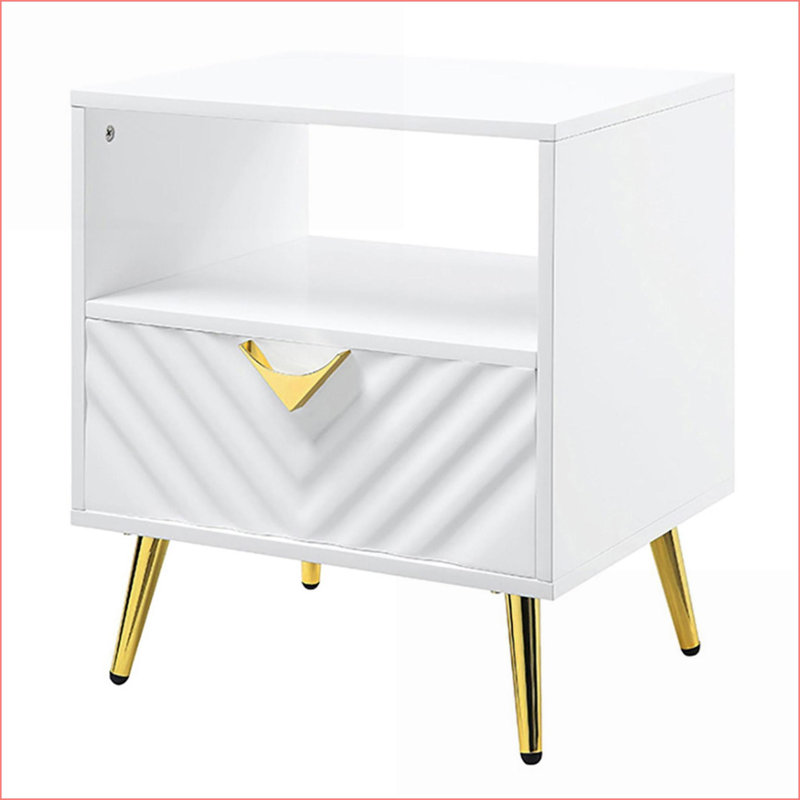 Table basse blanche brillante avec tiroir & amp; Tablette, rangement polyvalent et amp; Facile d'accès pour le salon