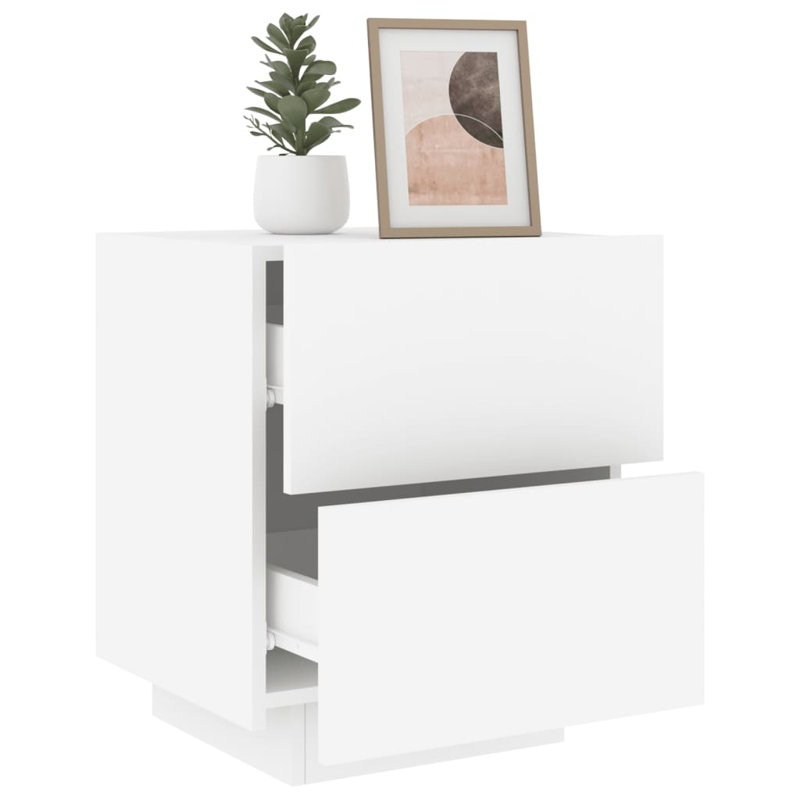 Briah 45cm W Engineered Wood Bedside Table, White, Individual