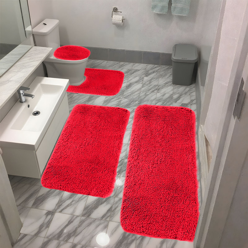 Ensemble de tapis de salle de bain 4 pièces, Rouge