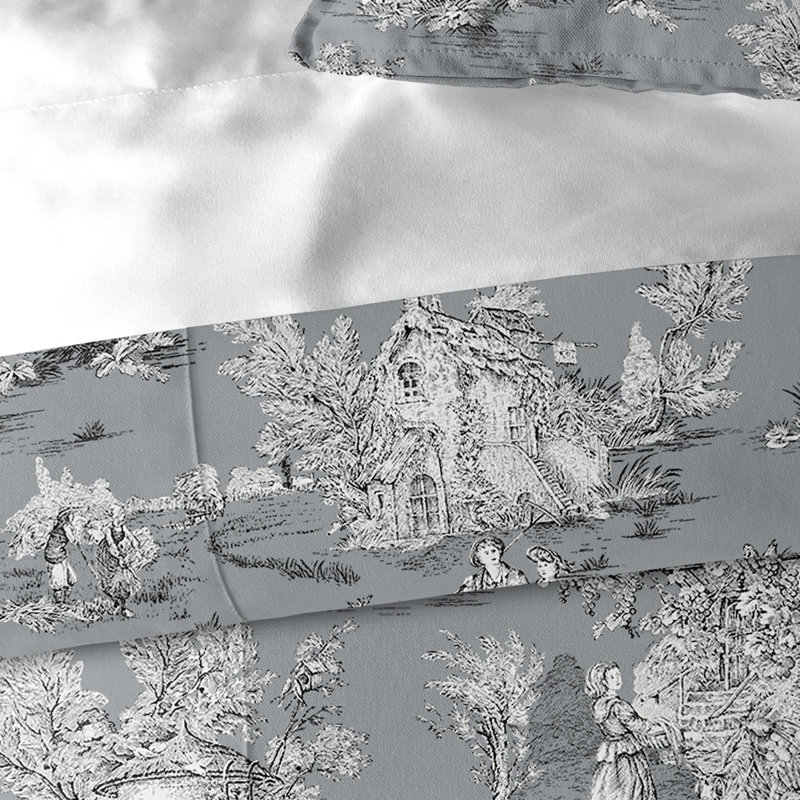 Chateau Gray and Black Cotton Queen Duvet Cover Set