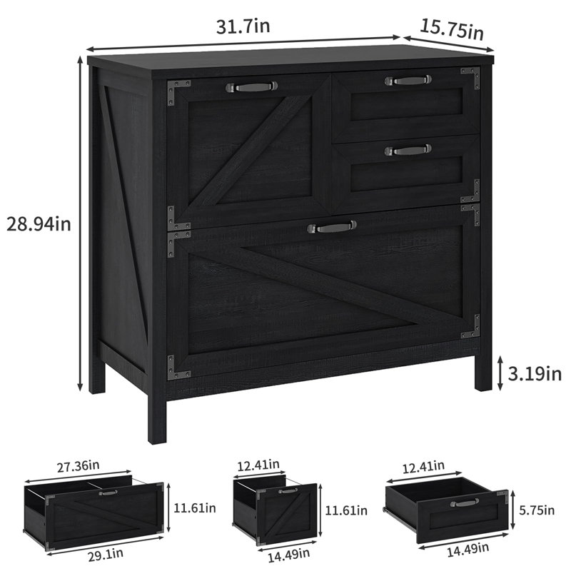 Classeur latéral en bois à 4 tiroirs pour dossiers suspendus format lettre / A4 / format légal, Noir mat