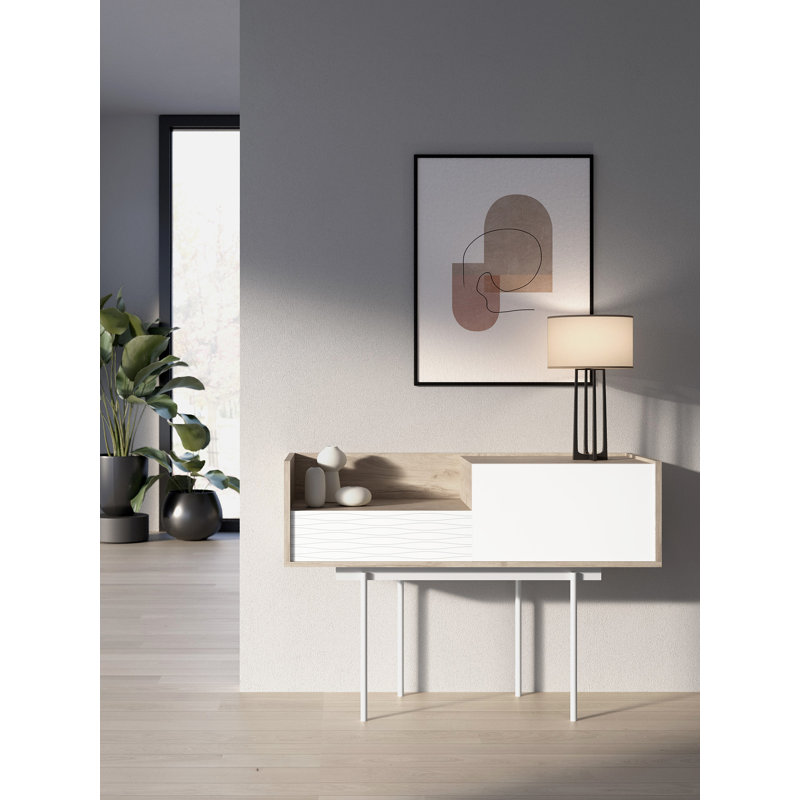 Gad 98cm Console Table, White, Light Oak/White, 84cm x 98cm x 42cm