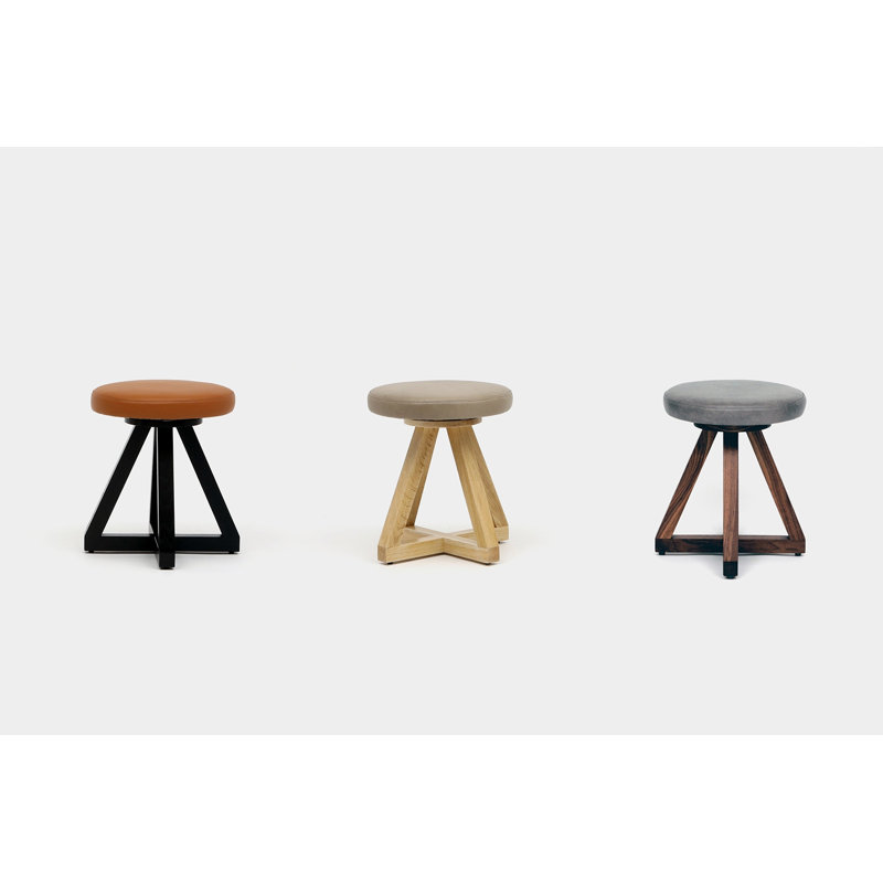 X Solid Wood Accent Stool, Cashmere, Black Oak