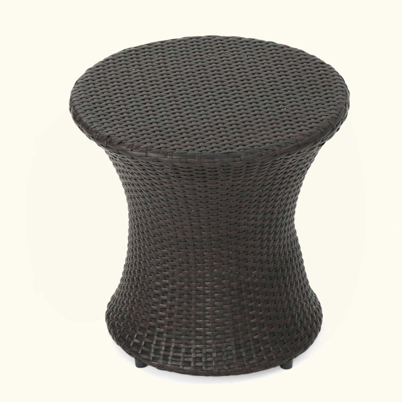 Table d'appoint extérieure en résine tressée résistante aux intempéries, table de patio compacte avec structure en aluminium, sans assemblage, table d'appoint polyvalente pour terrasse, porche ou jardin.