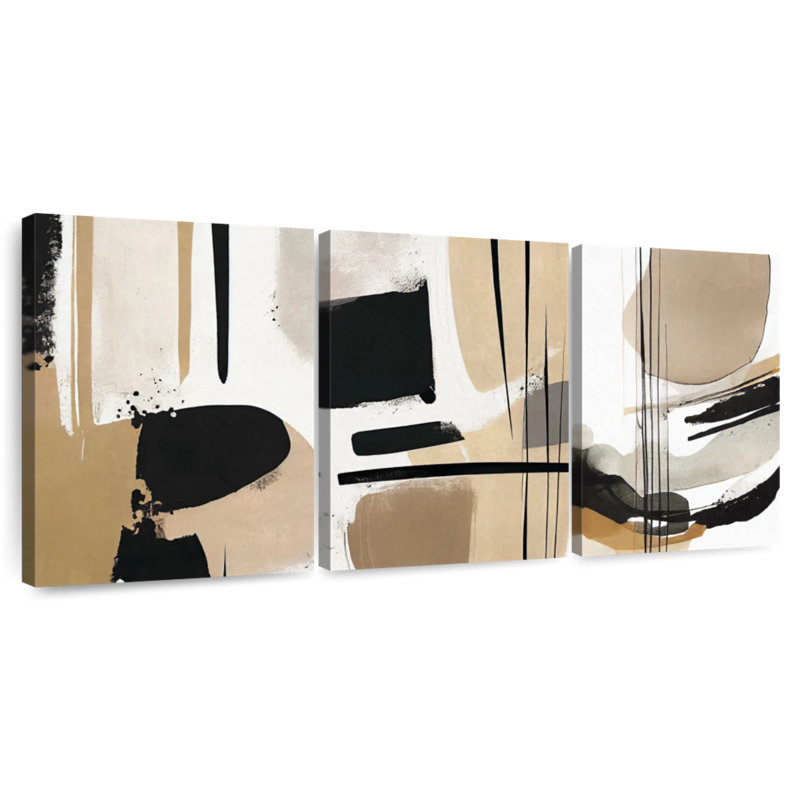 Avery Beige Modern Abstract Triptych, 12" H x 26" W