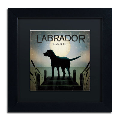 « oasis black dog labrador lake » par ryan fowler, impression sur toile encadrée en noir et beige