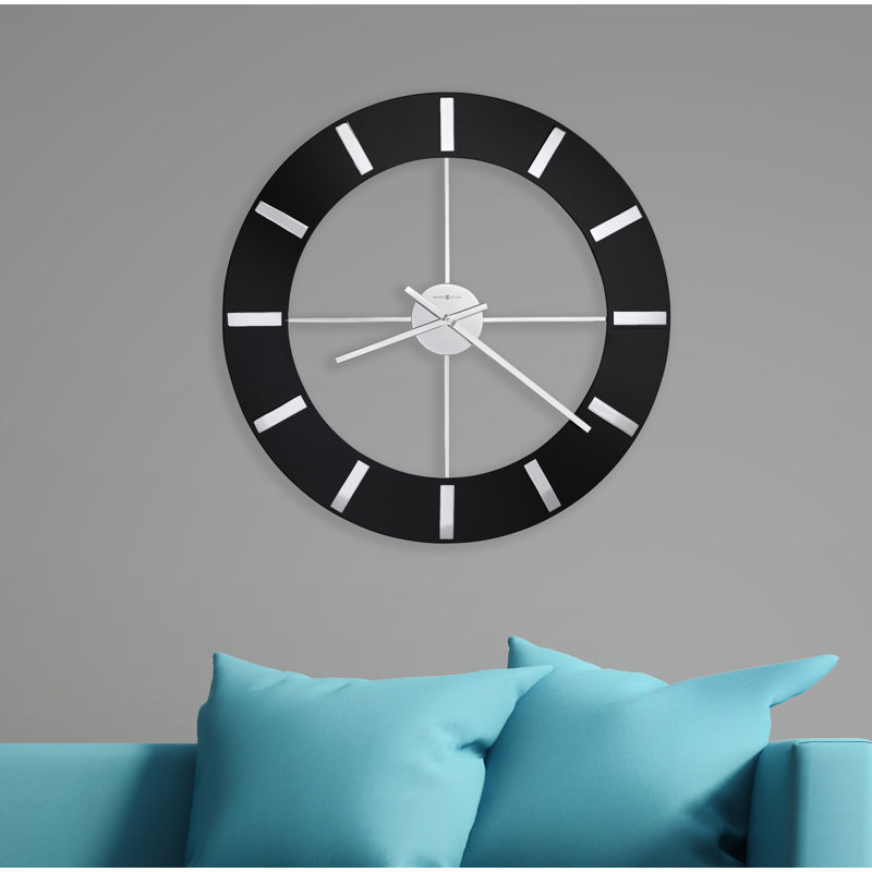 Onyx Modern & Contemporary Oversized Wall Clock, High-Gloss Metal Frame with Chrome Accents and Stainless Steel Hour Markers