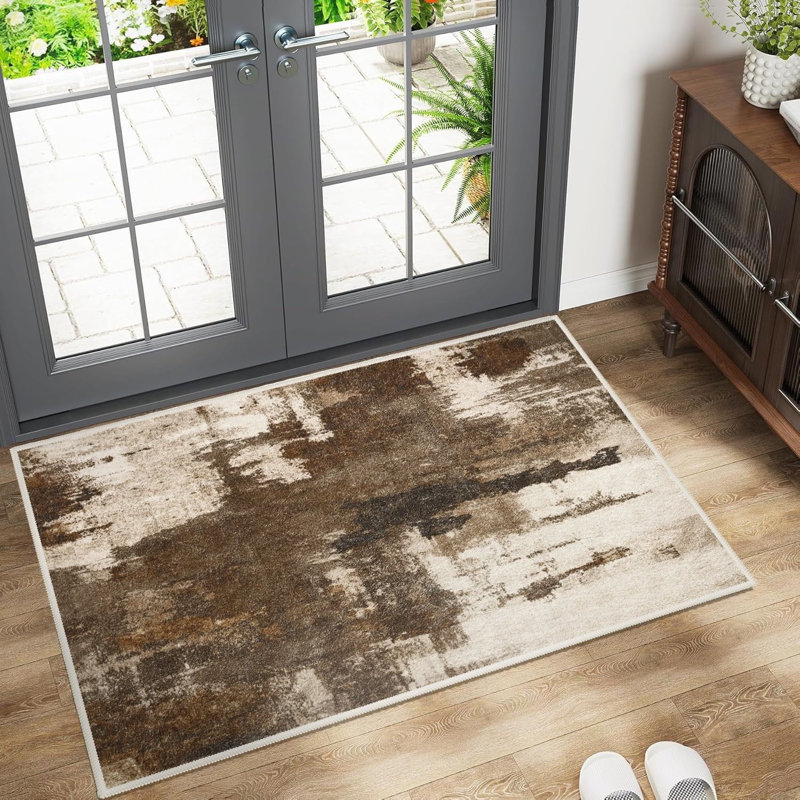 Tapis d'entrée moderne antidérapant et doux pour le salon Fillender, Brun, Rectangle 4 pi x 6 pi