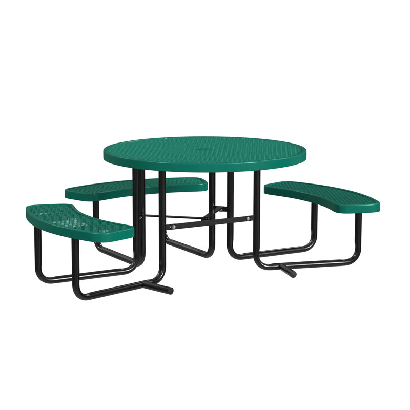 Leisure Craft 46" Round ADA Accessible Outdoor Picnic Table with 3 Bench Seats, Green