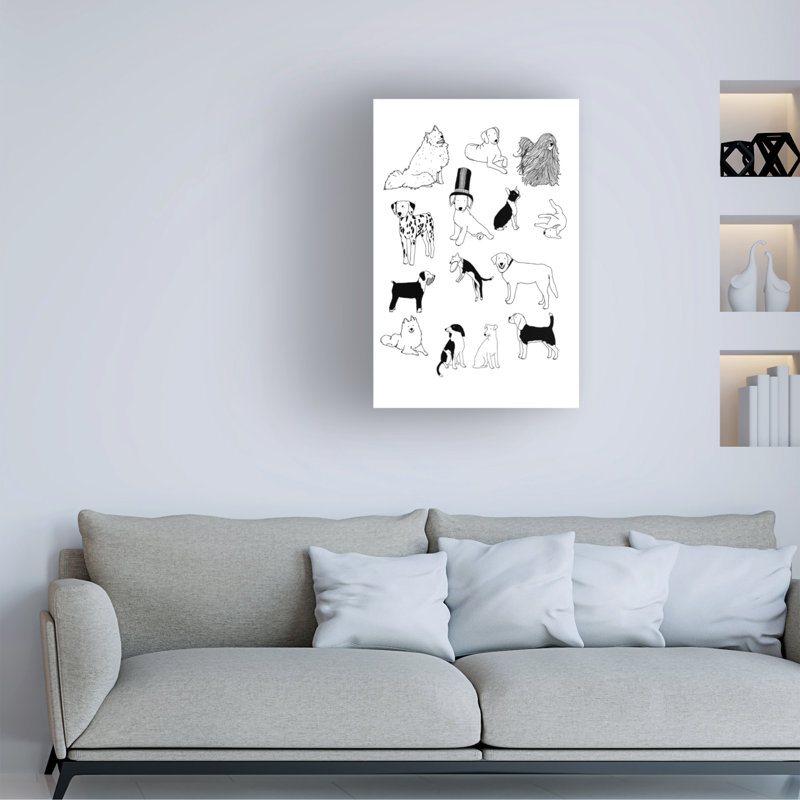Chiens sur toile, H 19 po x l 12 po