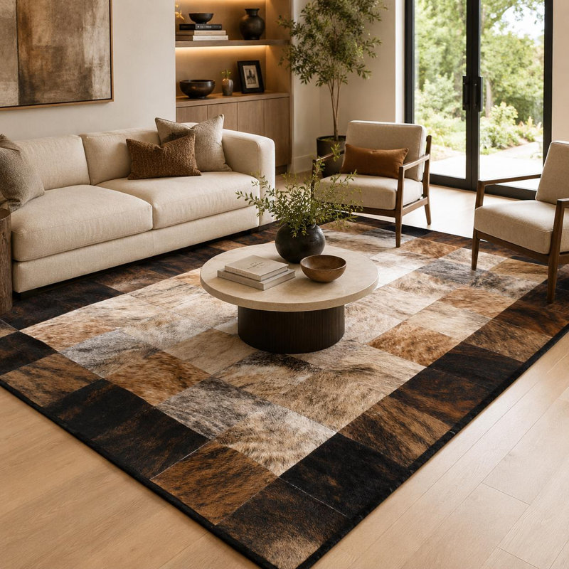 Tapis en cuir de vachette patchwork fait à la main, tapis en cuir véritable, Tapis de couloir 2,5 x 8 pi