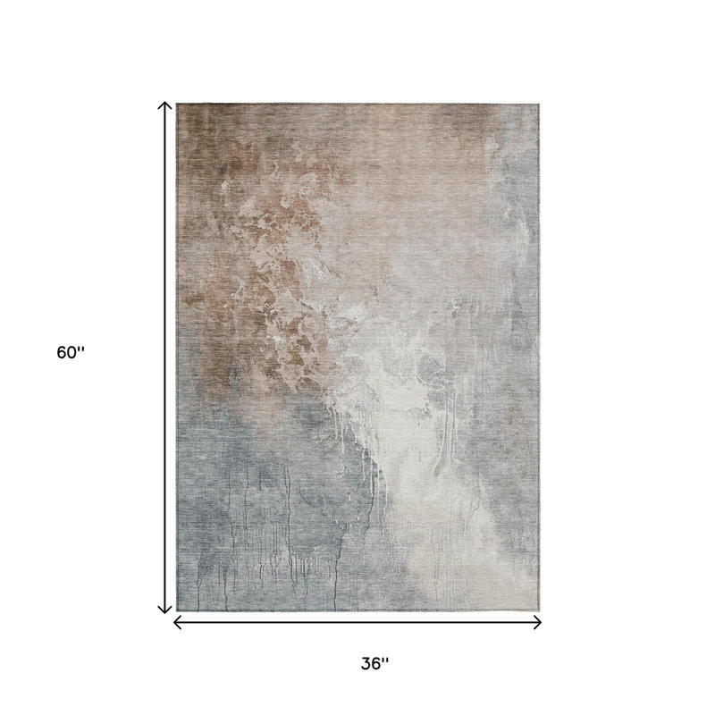 3' X 5' Rust And Gray Abstract Washable Indoor Outdoor Area Rug