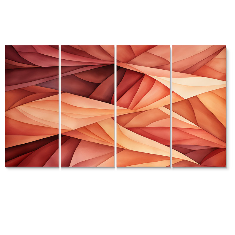 «Vintage Magenta Mountains», art mural abstrait, toile 4 pièces, H 32 po x l 64 po