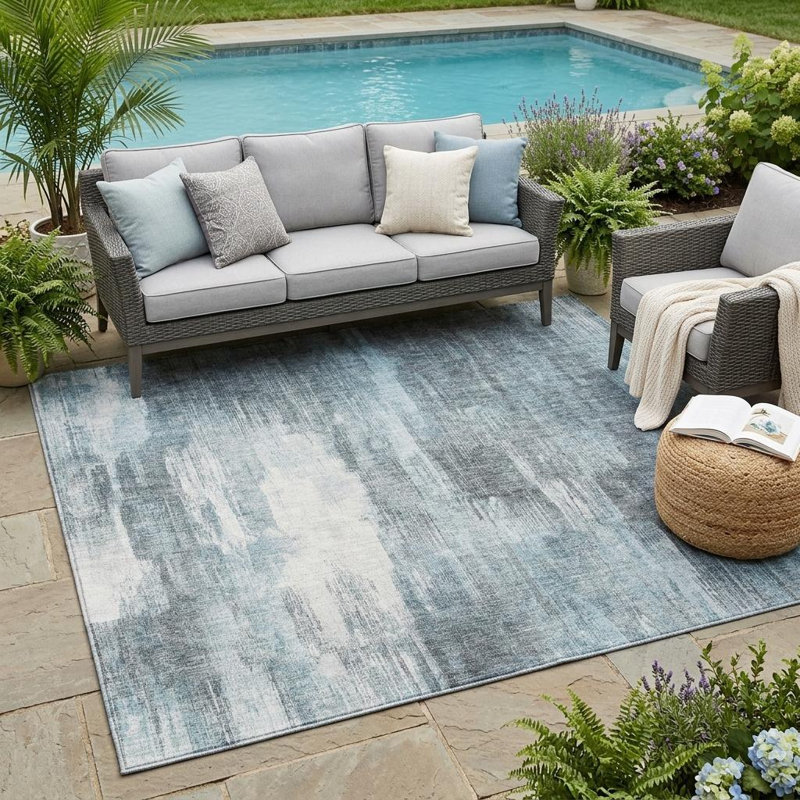 Tapis extérieur lavable antidérapant abstrait bleu sarcelle 5 pi x 8 pi