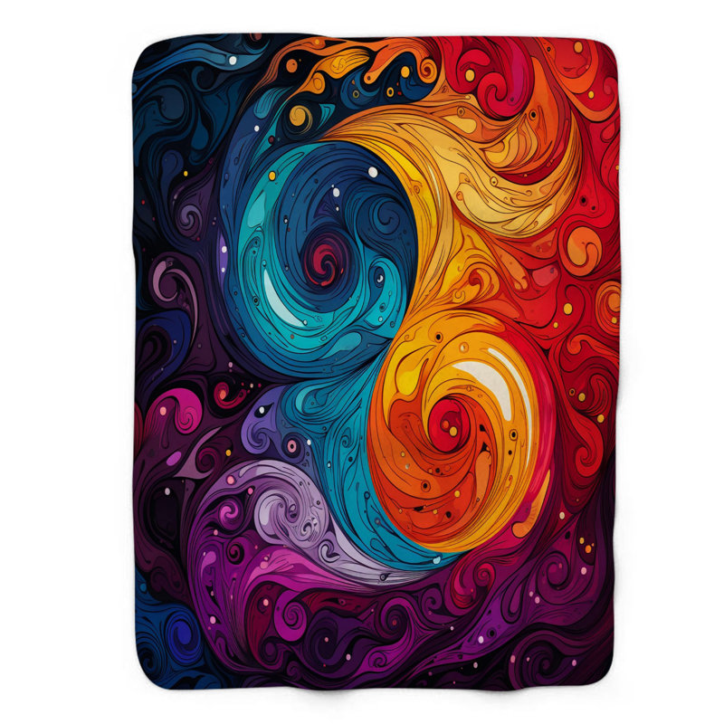 Couverture en sherpa de qualité supérieure Zen Yin Yang Abstraction, Lit simple