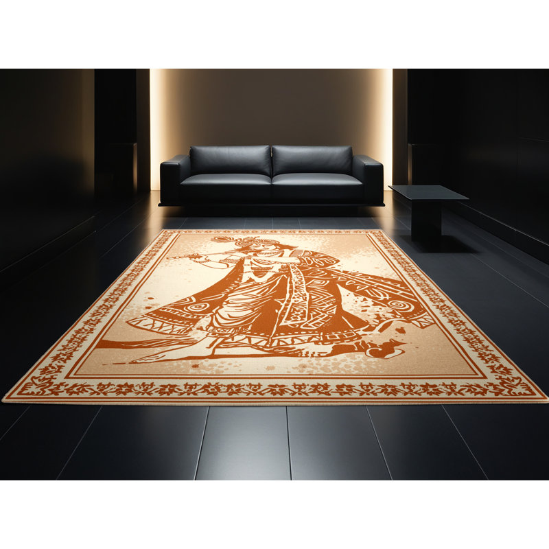 Tapis moelleux moelleux à imprimé bloc Estaugh Global Inspired - beige, 8 x 12