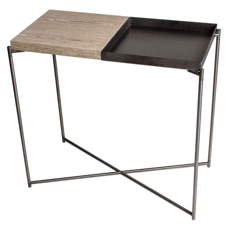Bedell Console Table, 49.7 H x 123.3 W x 42.5 D cm, Gun Metal, Weathered Oak/Gun Metal