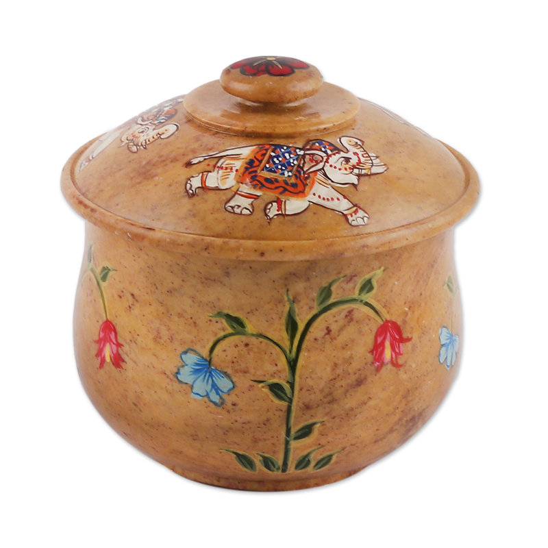 Novica Handmade Garden Cheers Soapstone Decorative Jar